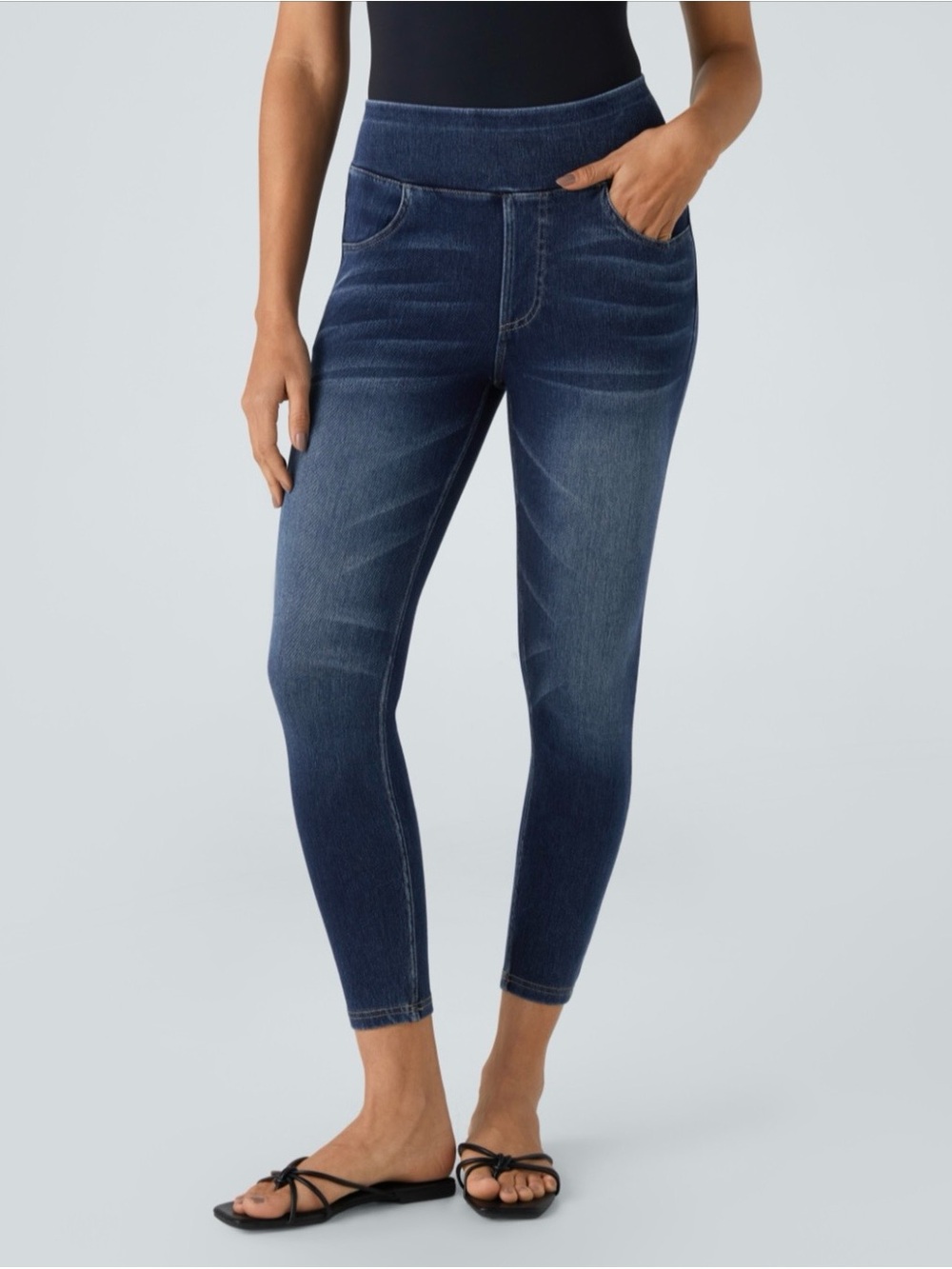 Halara Flex High Waisted Multiple Pockets Stretchy Knit Denim Casual Leggings